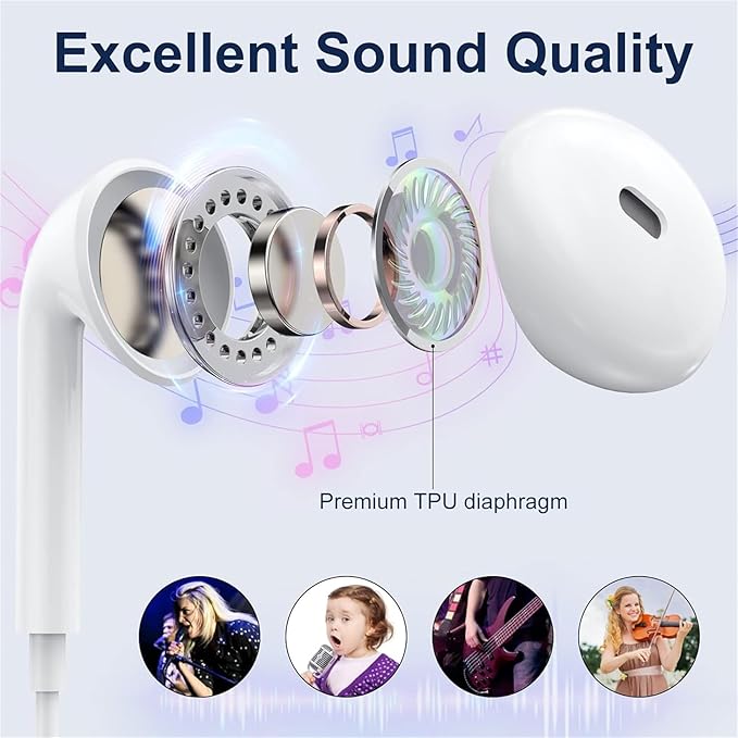 USB C Headphones for iPhone 17/16/15 Pro Max Plus Type C Earphones with Microphone & Remote Noise Cancelling Earbuds for iPhone 17/16/15 Pro, iPad, Galaxy S23/S22/S21/S20/Ultra Note 10/20