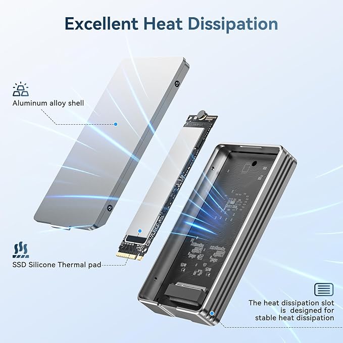 ANYOYO 40Gbps M.2 NVMe SSD Enclosure with Aluminum Alloy Heat Dissipation, No Noise External SSD Case Compatible for Thunderbolt 4/3/USB4, Support M/B+M Key SSD, Tool-Free Installation