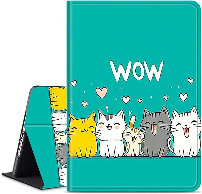 for Amazon Kindle Fire 7 (12th Generation, 2022 Release) 7" Tablet Case, Slim Kickstand Stand Leather Smart Cover with Auto Wake/Sleep, Cute Cat