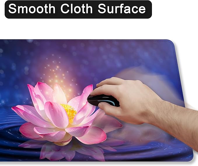 Desk Mat for Desktop,Extended Gaming Lotus Mouse Pad,Non-Slip Rubber Base Mousepad with Stitched Edges for Office Home Desk Decor,31.5X15.7 Inch