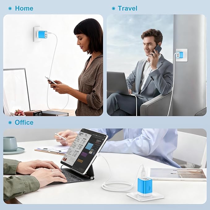 USB Charger Plug, HOOTEK 2Pack 3.1A 3-Multi Port USB Wall Charge Brick Adapter Charging Block Cube Box for iPhone 17/16e/16/15/14/13 Pro Max/12/XS/X iPad Samsung Galaxy A17 A16 A56 A15 5G S25 S24 S23
