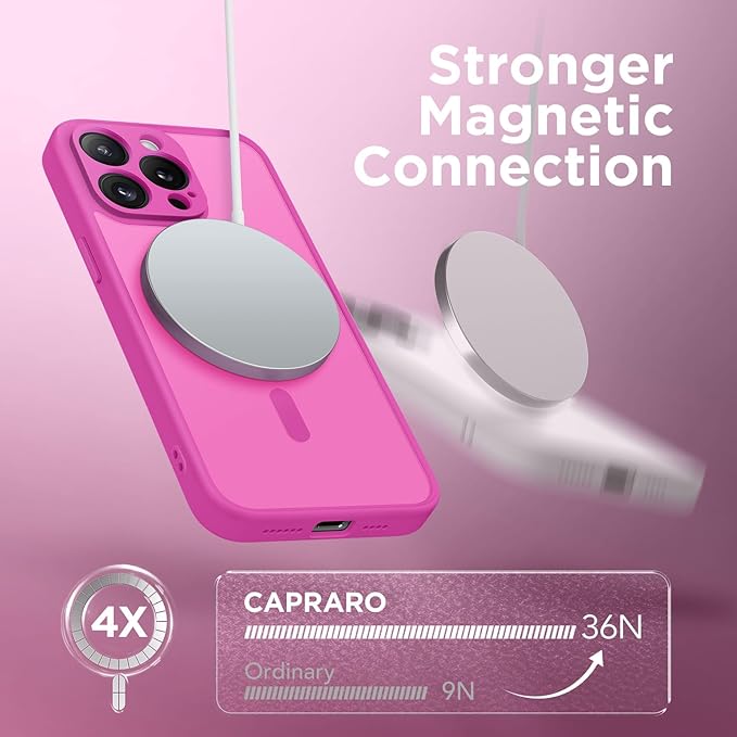 CAPRRO Magnetic for iPhone 13 Pro Max Case, [Compatible with MagSafe] [Full Camera Protection] Shockproof Protective Slim Translucent Matte Phone Case for iPhone 13 Pro Max 6.7'', Shocking Pink