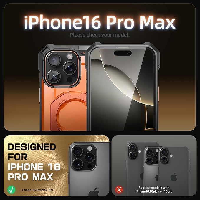 SUPCASE for iPhone 16 Pro Max Case with Camera Control Capture Button (Unicorn Beetle Grip), [Built-in Stand] [Compatible with MagSafe] Heavy Duty Magnetic Phone Case for iPhone 16 Pro Max, Magma