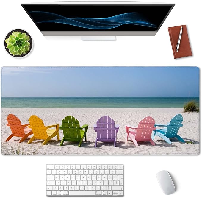 SSOIU Desk Mat, Extended Gaming Mouse Pad (35.5x15.7 in), Large Non-Slip Rubber Base Mousepad with Stitched Edges, Waterproof Keyboard Mouse Mat for Work, Game, Office, Home - Beach and Ocean Scenics