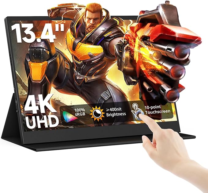 AYY 4k Portable Monitor Touchscreen, 13.4" 3840x2160 Second Screen 100% sRGB,400cd HDR USB C Ultra Slim IPS Laptop Monitor, for Mac Switch