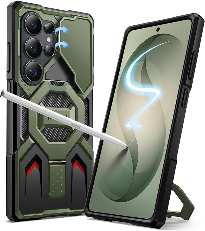 TONGATE for Samsung Galaxy S26 Ultra Case with Magnetic Stand, Compatible with MagSafe [Built-in Camera Cover & Ring Holder][Military-Grade Protection] Anti-Slip Rugged Phone Case for S26 Ultra, Green