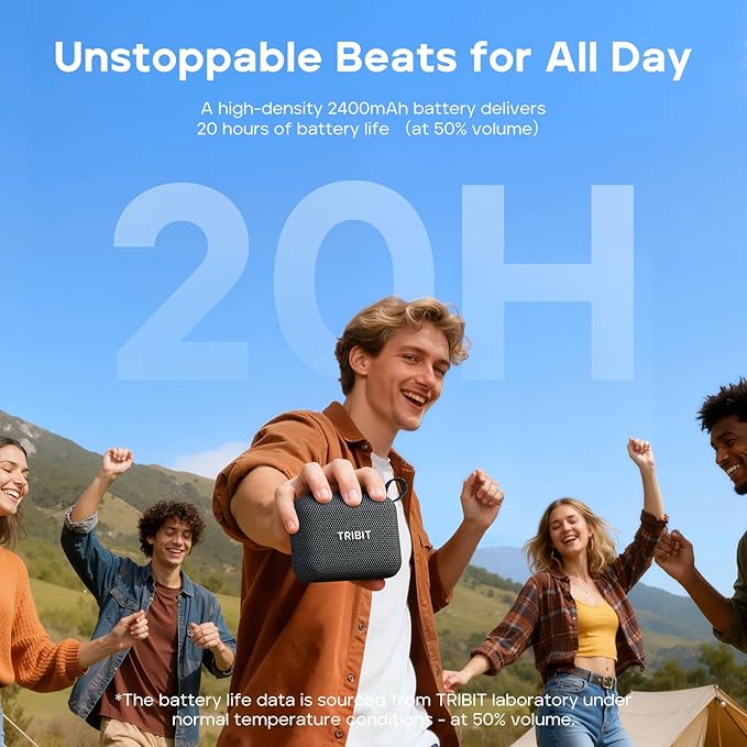 Tribit PocketGo Bluetooth Shower Speaker, IP68 Waterproof/Dustproof, Portable Speaker with 20H Playtime, Wireless, BT6.0, Supports TF Card, Electronics for Travel/Outdoors/Home