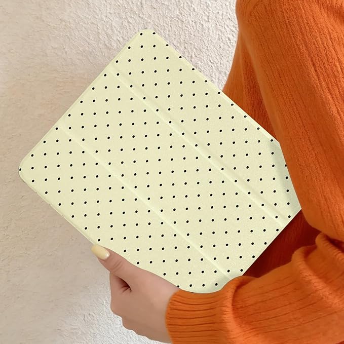 Lovmooful Compatible for iPad Pro 12.9-Inch 2022/2021/2020/2018 (6th/5th/4th/3rd Generation) Case with Pencil Holder Cute Polka Dot with Aesthetic Design Soft TPU Trifold Stand Protective-Yellow