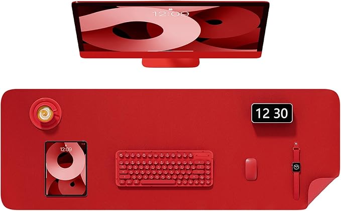 Desk Pad, 48" x 17" PU Leather Non-Slip Desk Mat Large Mouse Pad for Desktop, Waterproof Laptop Computer Writing Mat for Office, Home, Work, Gaming, Bright Red