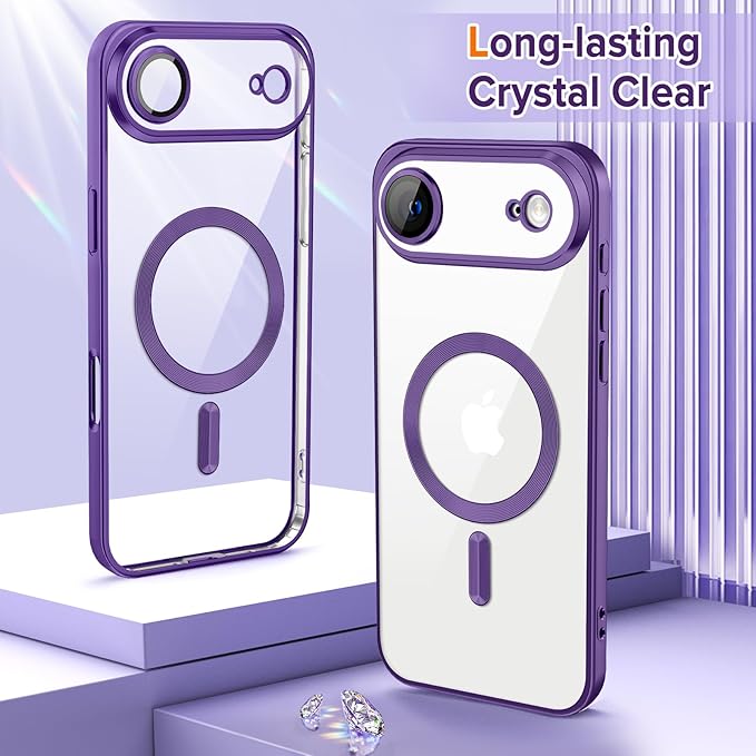 Hython Magnetic Clear for iPhone Air Case with Camera Lens Protector [Compatible with MagSafe] Luxury Plating Edge Slim Soft TPU Cover Protective Phone Case for iPhone Air 6.5", Matte Purple