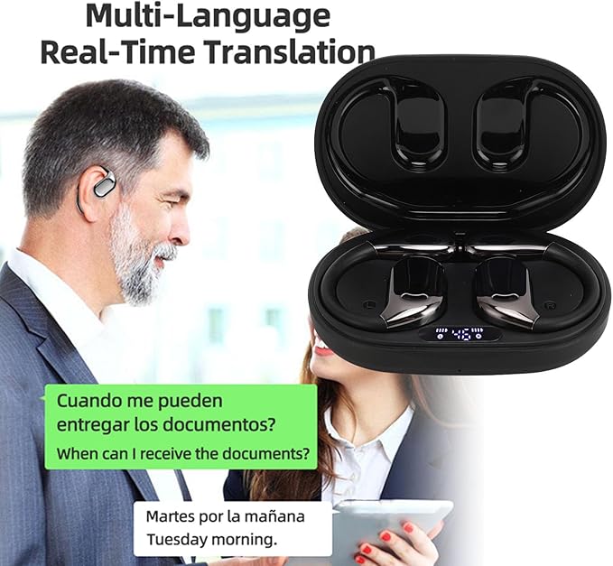 M75 TWS Bluetooth Translation Earphones, 3 Modes On Ear Translator Earphone in Real Time, ANC Technology, for Travel Business International Students (Black)