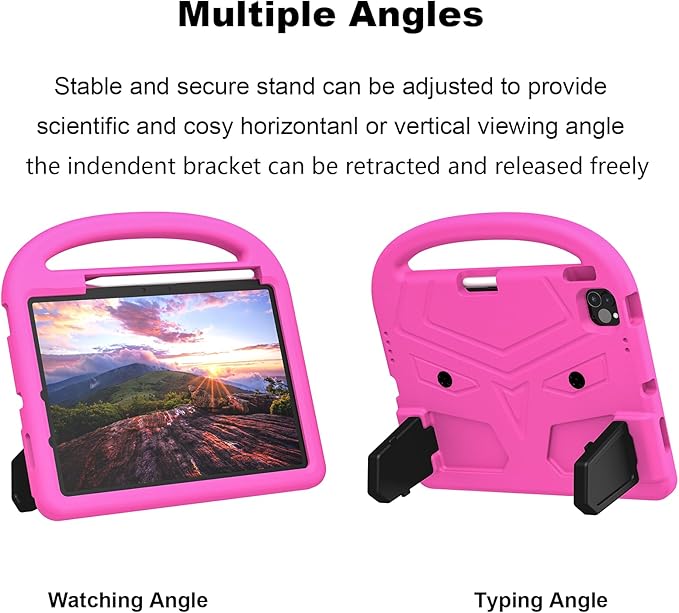 Kids Case for Apple iPad Air 11 inch M3/M2 & iPad Pro 11 inch M5/M4 (2025/2024) with Pencil Holder/Handle/Kickstand Lightweight Soft EVA Foam Shockproof Stand Girls Boys Cover, Pink Bird