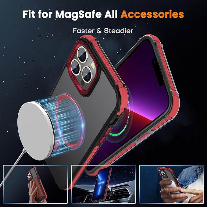 DEERLAMN Strong Magnetic Case for iPhone 13 Pro Max 6.7-Inch,[Compatible with Magsafe][Military Grade Drop Protection] Translucent Matte Shockproof Protective Phone Cover-Frosted Red