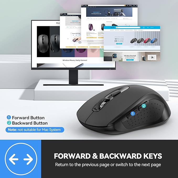TECKNET Bluetooth Mouse, 4000DPI Wireless Mice for Laptop 2-in-1(BT 5.0/3.0+2.4Ghz) Computer Portable PC Mouse Wireless with USB Receiver for Mac (USB-A/C+Bluetooth, Black)