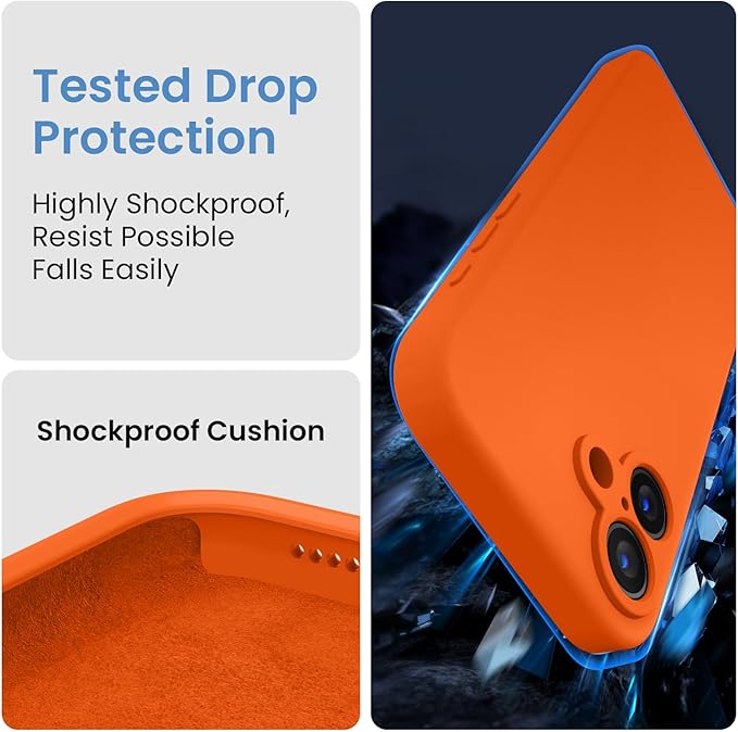 FireNova Designed for iPhone 16 Case, Silicone Upgraded [Camera Protection] Phone Case, Soft Anti-Scratch Microfiber Lining Inside, 6.1 inch, Neon Orange