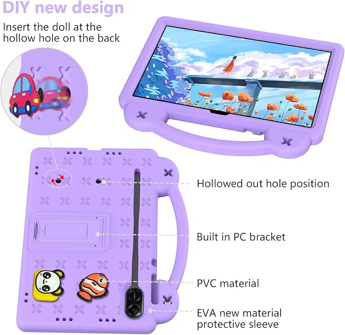 AKABEILA Compatible with Honor Pad X8a 2024/Pad X9 11 inch 2024/Infinix Xpad 11 inch X1101 2024 Tablet Case, Kids Shockproof Protective Case with Shoulder Strap & Stand Handle Light Purple