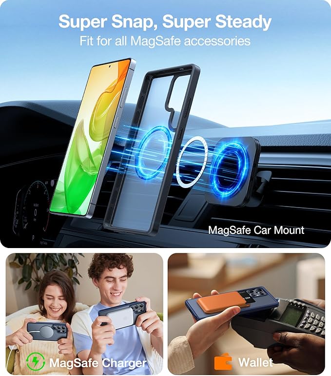 TORRAS for Samsung Galaxy S25 Ultra Case, Fit for MagSafe, 4X Military Grade Protection, Translucent Slim Magnetic Shockproof TPU/PC Case for Samsung S25 Ultra Case, Navy Blue