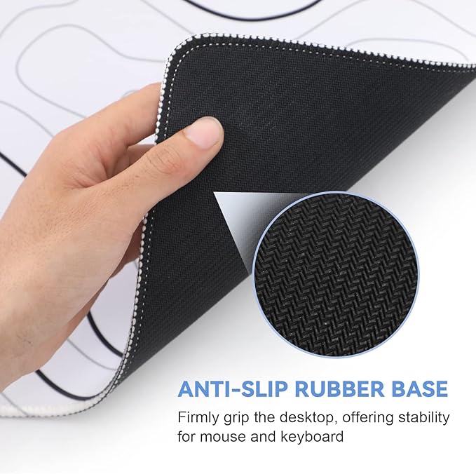 Rcege Large Mouse Pad for Desk - Gaming Mouse Pad with Stitched Edges, Anti-Slip Base for Keyboard and Mouse(White Line, 23.6L x 11.8W inches)