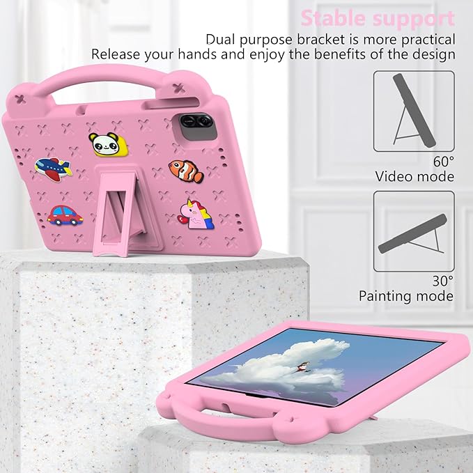 AKABEILA Compatible with Honor Pad X8a 2024/Infinix Xpad 11 inch 2024 Tablet Case, Kids Friendly Universal Lightweight Shockproof Protective Case with Shoulder Strap & Stand Handle Pink