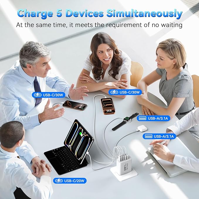 USB C Charging Blocks, 60W USBC Wall Fast Charger Block, Type C Phone USB C Charger Fast Charging Brick, 5-Port Multiport Charger Plug Power Adapter for Phone 17/16/15/14/13 Pro Max, Pad, S25-3Pack