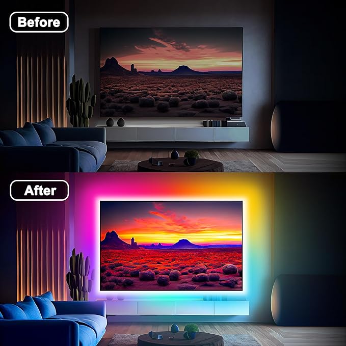 Daymeet LED Lights for TV, 13.1ft TV Lights for 45-60in Tvs, RGB Music Sync Tv Backlight Behind, Bluetooth with Remote and APP Control LED Strip Light for Gaming Room Xmas Decoration