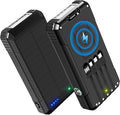 Solar Power Bank 49800mAh, Portable Charger with Built-in 4 Cables, 22.5W Fast Charging Solar Panel Charger for Traveling, Camping and Emergency(Black)