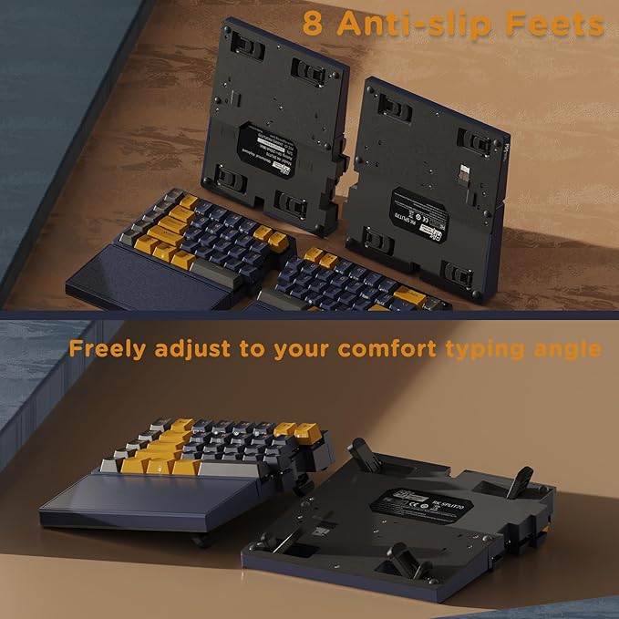 RK ROYAL KLUDGE RKS70 Ergonomic Split Keyboard, Wireless PC Gaming Keyboard with Bluetooth/2.4G/Wired, Hot Swappable Mechanical Keyboards w/Fixed Wrist Rest, PBT Keycaps, Tactile Switches, Black