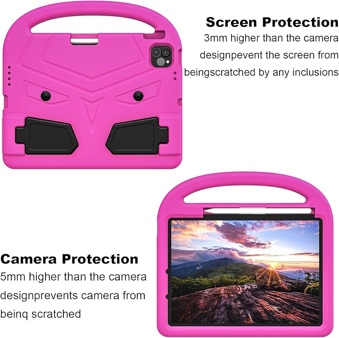 Kids Case for Apple iPad Air 11 inch M3/M2 & iPad Pro 11 inch M5/M4 (2025/2024) with Pencil Holder/Handle/Kickstand Lightweight Soft EVA Foam Shockproof Stand Girls Boys Cover, Pink Bird