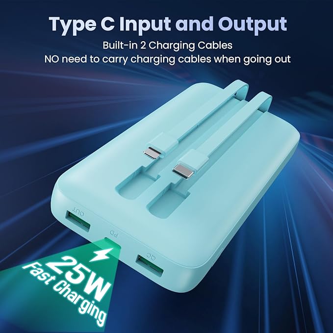Portable Charger PowerBank 40,800mAh with Built-in Cables,25W PD Fast Charging +QC 4.0 Quick Phone Charging Power Bank, Travel Essential Charger Battery Pack for iPhone 17/16/15 Android Galaxy etc