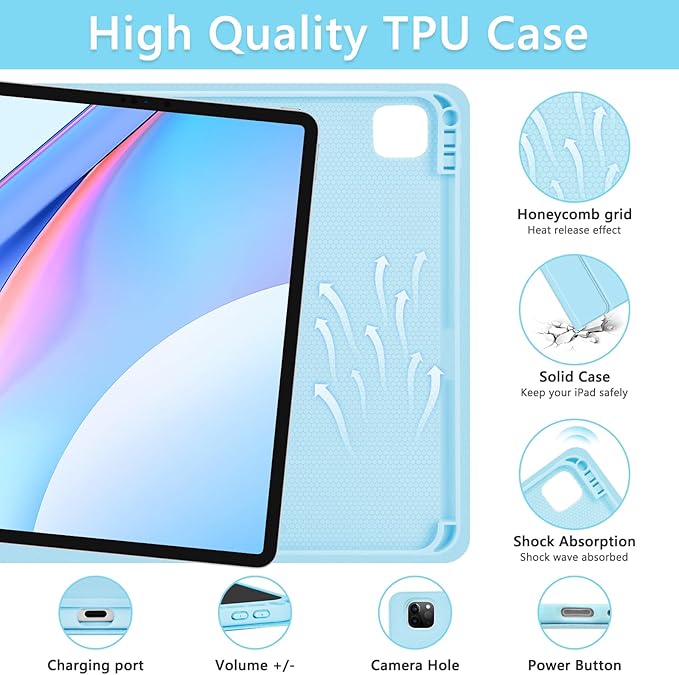 TaIYanG Keyboard Case for iPad Pro 11-inch M5/M4(2025/2024)- Detachable Magnetic Bluetooth Keyboard Case with Pencil Holder - Flip Stand Cover for iPad Pro 11 Inch 2024, Light Blue