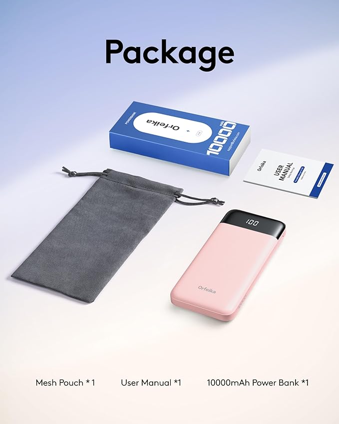 Orfeika Portable Phone Charger, 10000mAh Portable Charger Power Bank with Built-in Cables, Travel Essential Battery Pack Compatible with iPhone, Samsung, Google, iPads, Tablets, etc
