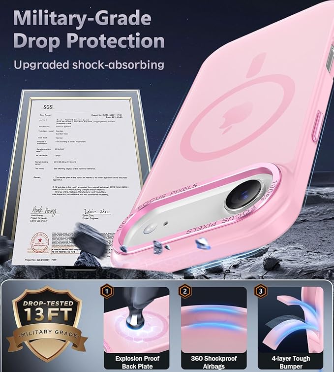 Newfuture Magnetic for iPhone Air Case [Compatible with Magsafe] [Military Grade Drop Protection] Translucent Matte Anti-Scratch Shockproof Protective Phone Cover 6.5 Inch, Chalk Pink