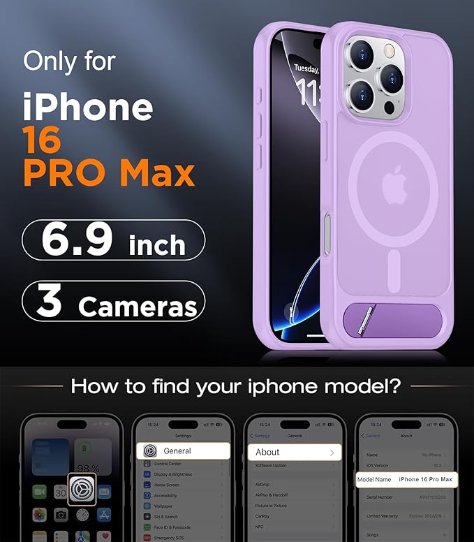 Magnetic Compatible with iPhone 16 Pro Max Case, [Built-in Invisible Kickstand][Compatible with MagSafe][Military Grade Shockproof] Slim Translucent Matte Phone Case for iPhone 16 Pro Max 6.9"
