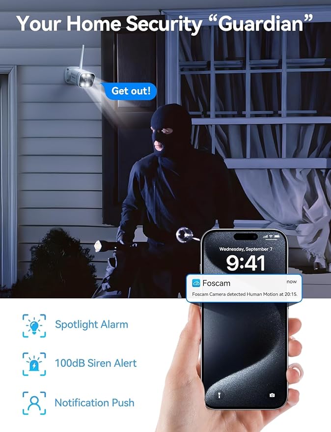 FOSCAM 4K 8MP Security Cameras Wireless Outdoor, 5GHz&2.4GHz WiFi Surveillance Camera for Home Security Outside, 120° FoV, 20x Digital Zoom, AI Detect Human/Vehicle, 66FT Color Night Vision, IP66