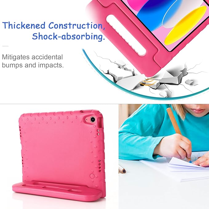 Kids Case for iPad 10th Generation (2022), iPad 11" A16 2025 Case with Pencil Holder, Techcircle Handle Stand Lightweight EVA Foam Bumper Protective Rugged Drop Protection Child Proof Cover, Rose