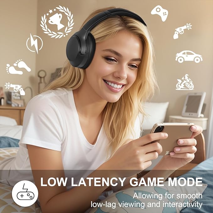 Active Noise Cancelling Headphones, 65H Bluetooth Headphones, Custom EQ via App Headphones Wireless with Mic, Bluetooth 6.0 Foldable Lightweight Headsets for Commuting Travel Work Home (Black)