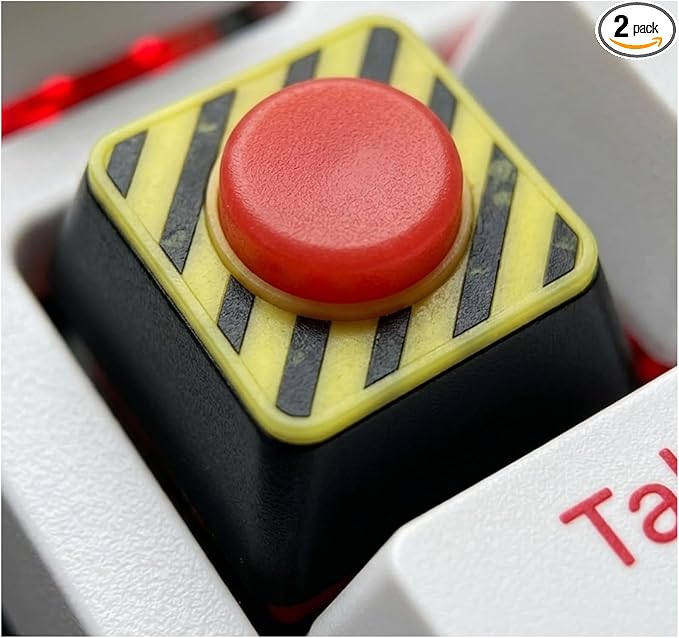 Artisan Custom ESC Keycap for MX Mechanical Keyboard - 2 Pack Emergency Red Panic Button for PC Gaming Keyboard with Hazard Stripe Design, Universal 1u Keycap fits Cherry MX Switches