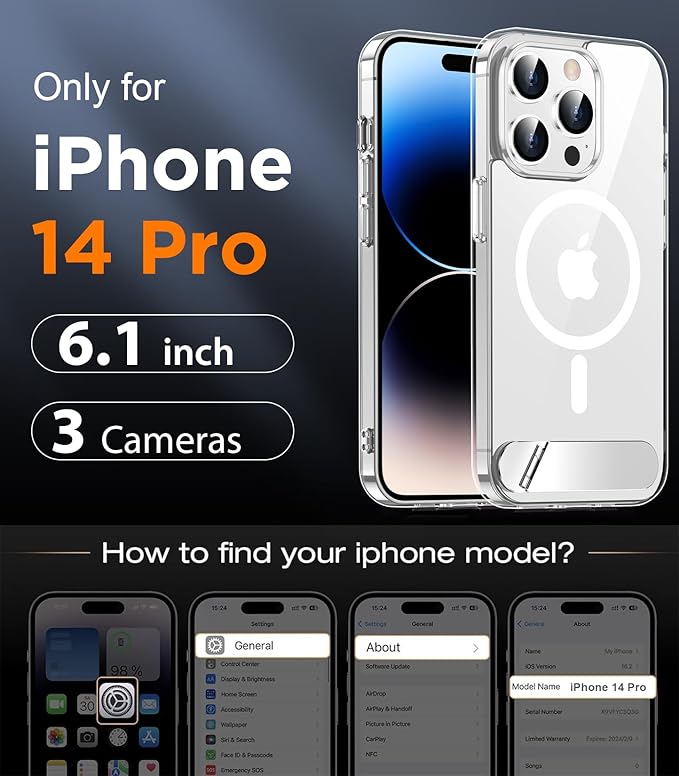 Magnetic Compatible with iPhone 14 Pro Case, [Built-in Invisible Kickstand][Compatible with MagSafe] [Military Grade Shockproof] Slim Thin Phone Case for iPhone 14 Pro 6.1