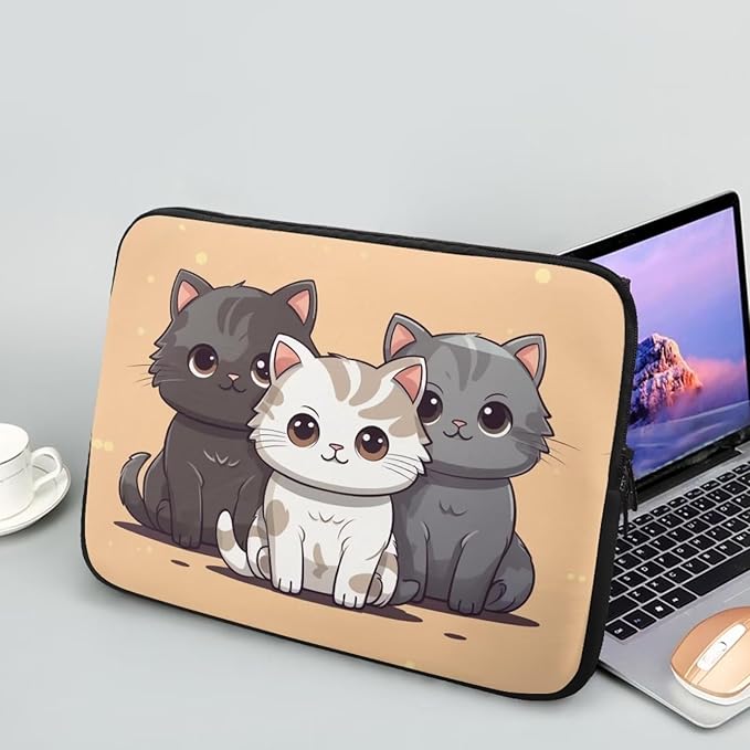 Cute Cat Laptop Sleeve for Women Teen Girls 17 inch Laptop Protector with Multiple Uses Lap Top Case Lightweight Computer Carrying Case Kawaii Tablet Bag for Daughters Brown