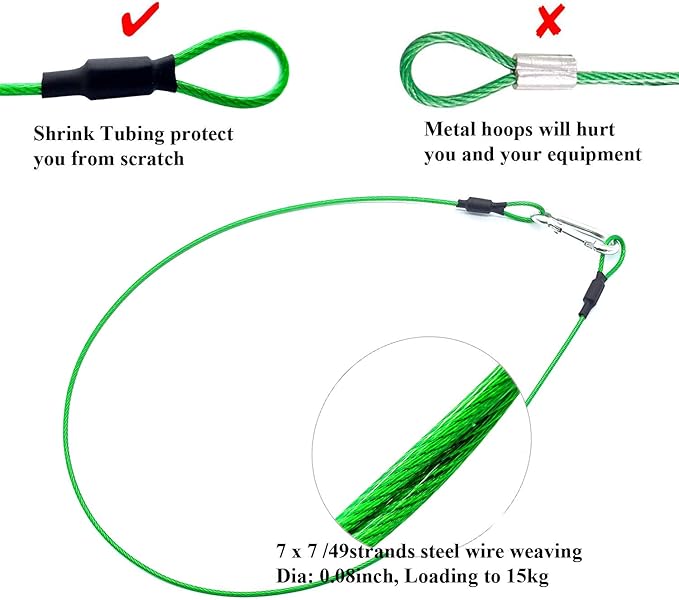 Camera Safety Tether, Stainless Steel Cable Wire Colorful Coating Lanyard with Hook Carabiner Clip for GoPro Hero 9 8 7 6 5 4 3 Session DJI Osmo Action and Other Action Camera