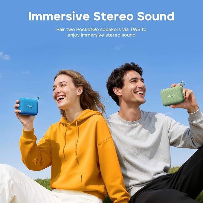 Tribit PocketGo Bluetooth Shower Speaker, IP68 Waterproof/Dustproof, Portable Speaker with 20H Playtime, Wireless, BT6.0, Supports TF Card, Electronics for Travel/Outdoors/Home (Blue)