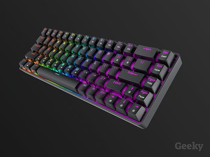 Geeky GK65 65% | Hot Swappable Mechanical Gaming Keyboard | 68 Keys Multi Color RGB LED Backlit for PC/Mac Gamer | ANSI US American Layout (Black, Mechanical Brown)