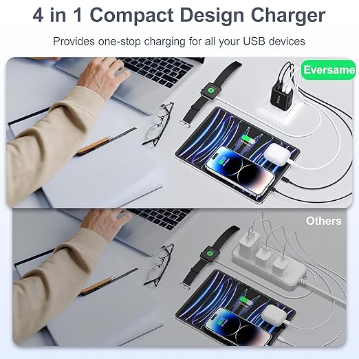 USB Charger Block, 40W 4 Port Dual QC+PD3.0 Fast Charging Block, USB C Charger Block Power Adapter Wall Plug for iPhone 15/14/13/12/11/Pro Max/XS/XR/8/7, iPad, Samsung Phone, Tablet-6FT Type C Cable