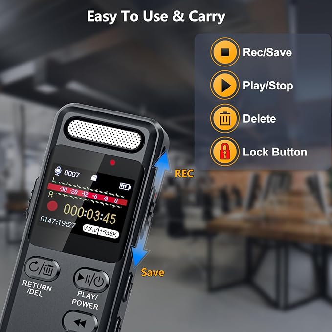 160GB Digital Voice Recorder with Playback, 1100mAh Audio Recording Device for Lecture Interviews, 1536Kbps Voice Activated Recorder with Noise Reduction, Password, External Microphone