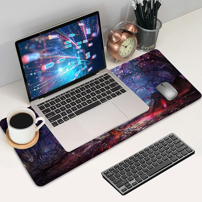 Japanese Large Gaming Mouse Pad 31.5"x15.7"｜ Forest-Themed XXL Keyboard Pad, Mouse Mat, Desk Pad, Non-Slip Rubber Base & Stitched Edges Desk Mat- Big Extended Mousepad for PC/Laptop/Office/Home Decor