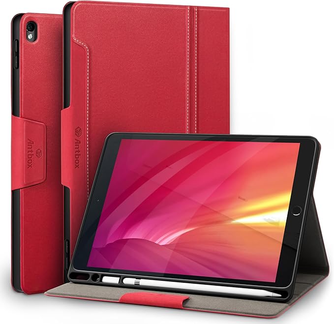Antbox Case for iPad Pro 10.5 / iPad Air 3 with Built-in Pencil Holder Auto Sleep/Wake Function PU Leather Smart Cover for iPad Air 3 10.5 Inch 2019/iPad Pro 10.5 2017 (Red)