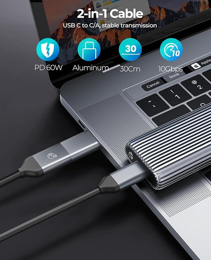 ORICO M.2 NVMe SSD Enclosure Aluminum Tool-Free Adapter, 10Gbps USB3.2 USB-C M2 Reader for M.2 PCIe NVMe M-Key 2230/2242/2260/2280 SSD, Thunderbolt 3 Compatible, External Case Support UASP Trim-AM2G2