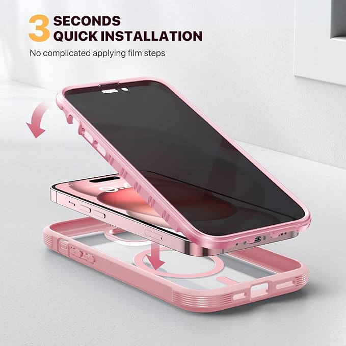 Diaclara Magnetic Designed for iPhone 15 Plus Case, Full Body Rugged Case with Built-in Privacy Touch Sensitive Anti-Scratch Screen Protector, with Camera Lens Protector (Coral Pink)