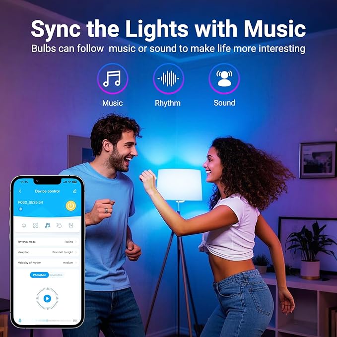 TJOY Smart Light Bulbs, WiFi LED Bulb Compatible with Alexa &Google Assistant, RGB Color Changing Alexa Bulbs, 9W(60W Equivalent), A19 E26 800LM, 2.4Ghz WiFi only,2 Pack