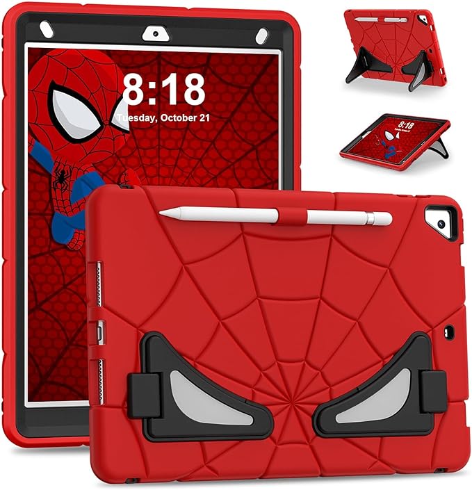 AKABEILA Compatible with Apple iPad 10.2 7th 8th 9th(2019/2020/2021) Tablet Case，Lightweight Shockproof Rugged Protective Cover with Kickstand for Kids Children Boys Babies Red Black